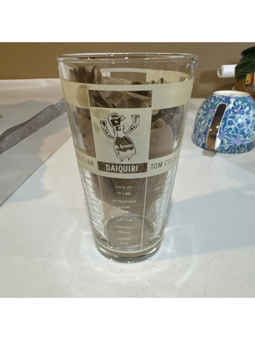 mr bartender cocktail recipe mixing glass. 1950-1960. Federal Glass company